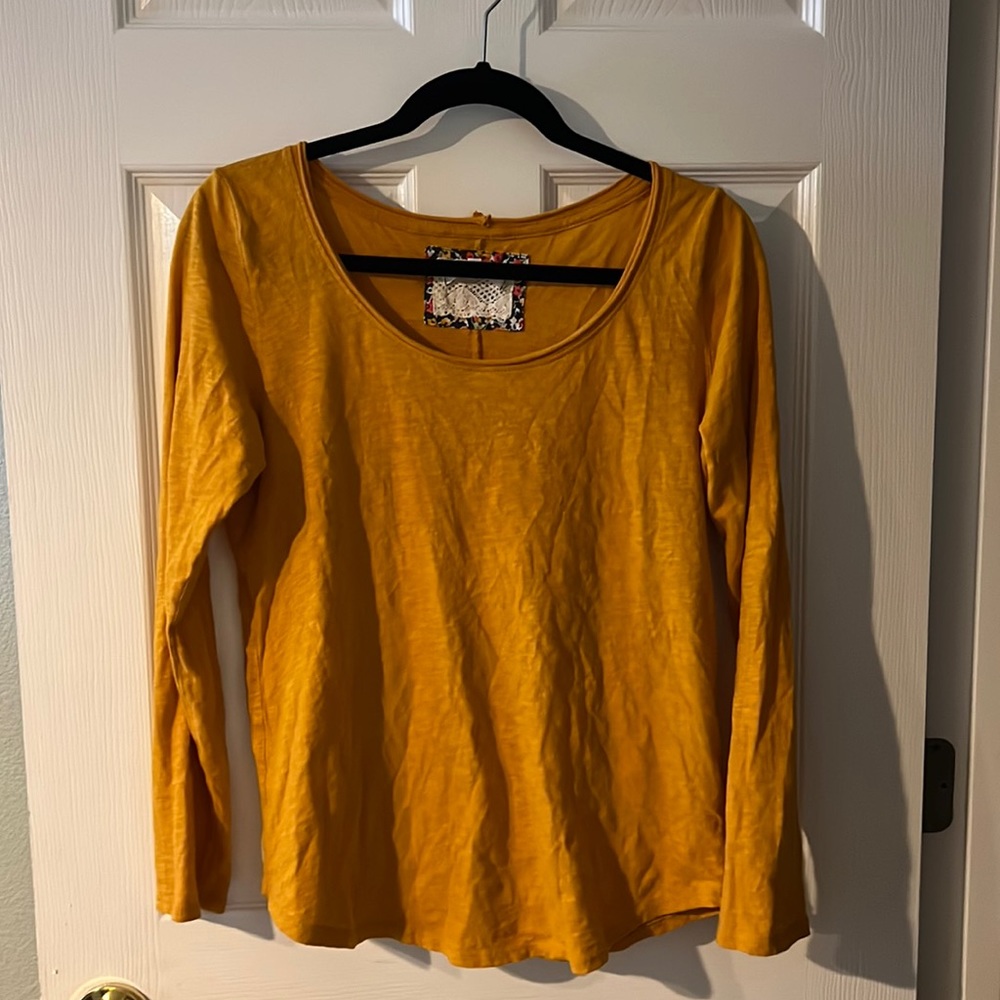 Anthropologie mustard scoop neck long sleeve